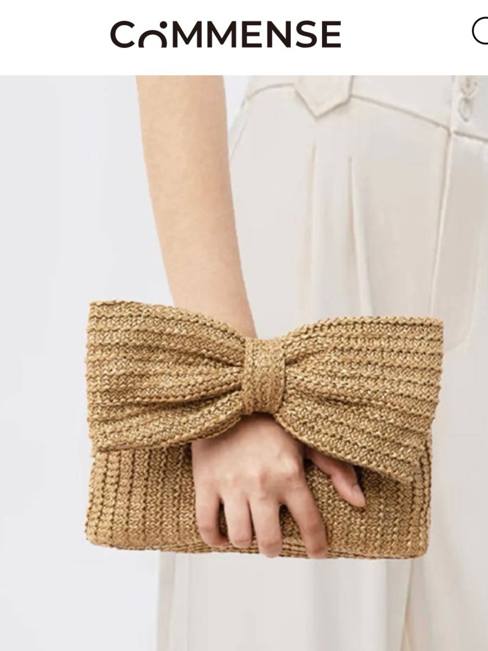 COMMENSE Natural Straw Brown Knot bag